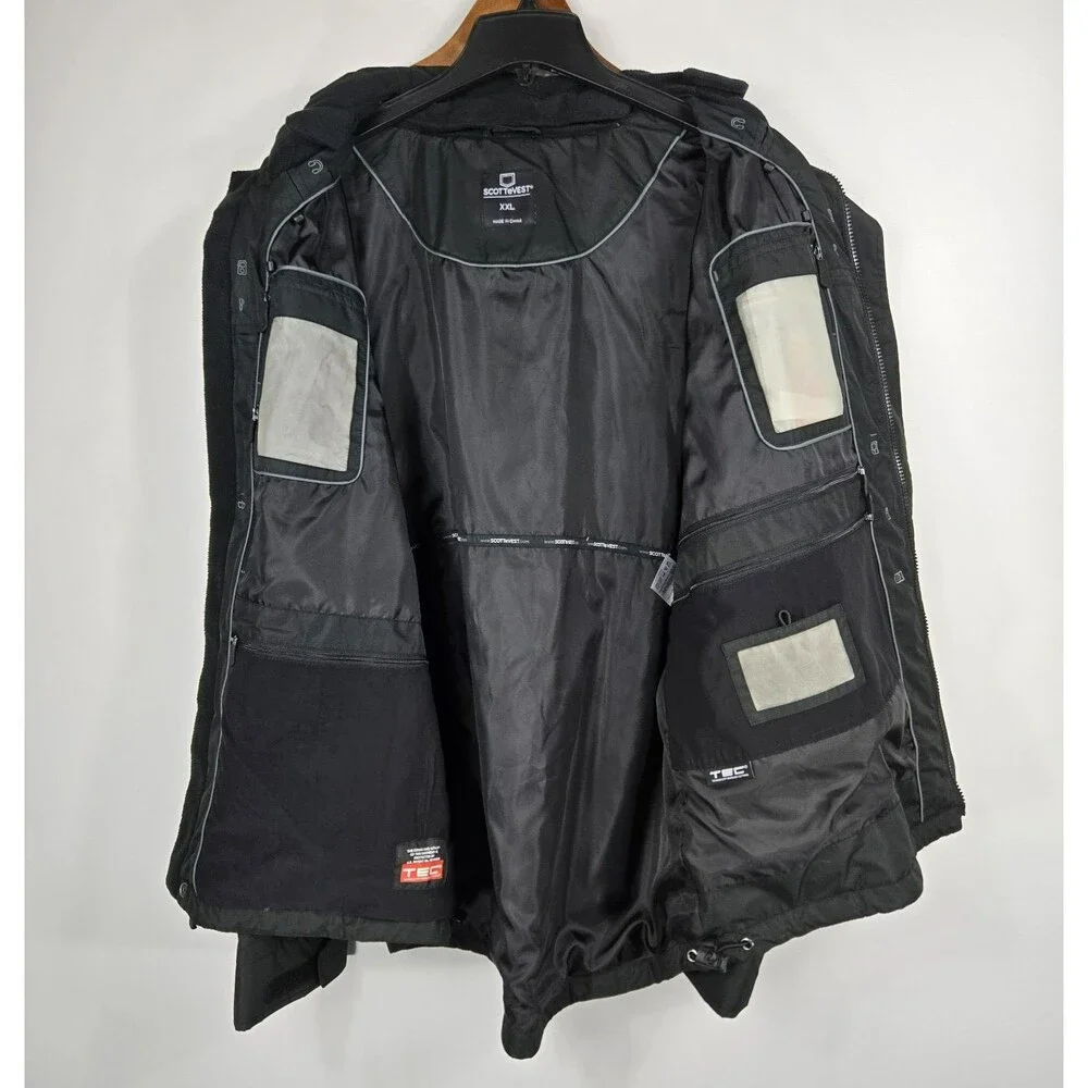 Scottevest Men's Size XXL Black Jacket Coat TEC Removable Hood Sleeves GUC